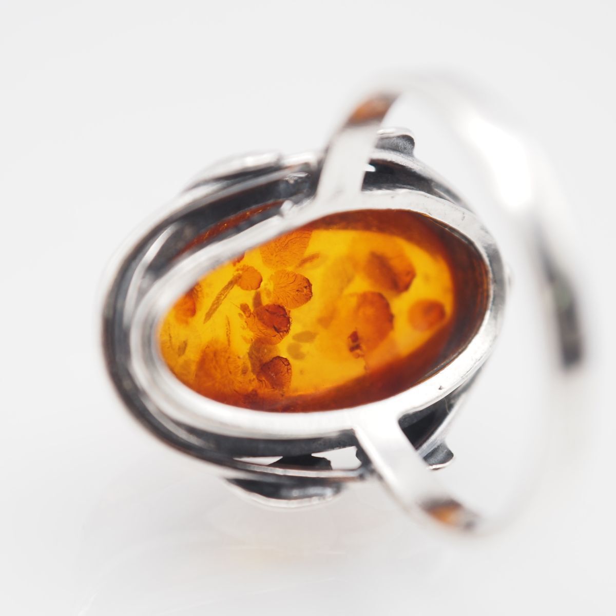 Q134 琥珀 コハク アンバー 925刻印 リング デザイン シルバー 指輪