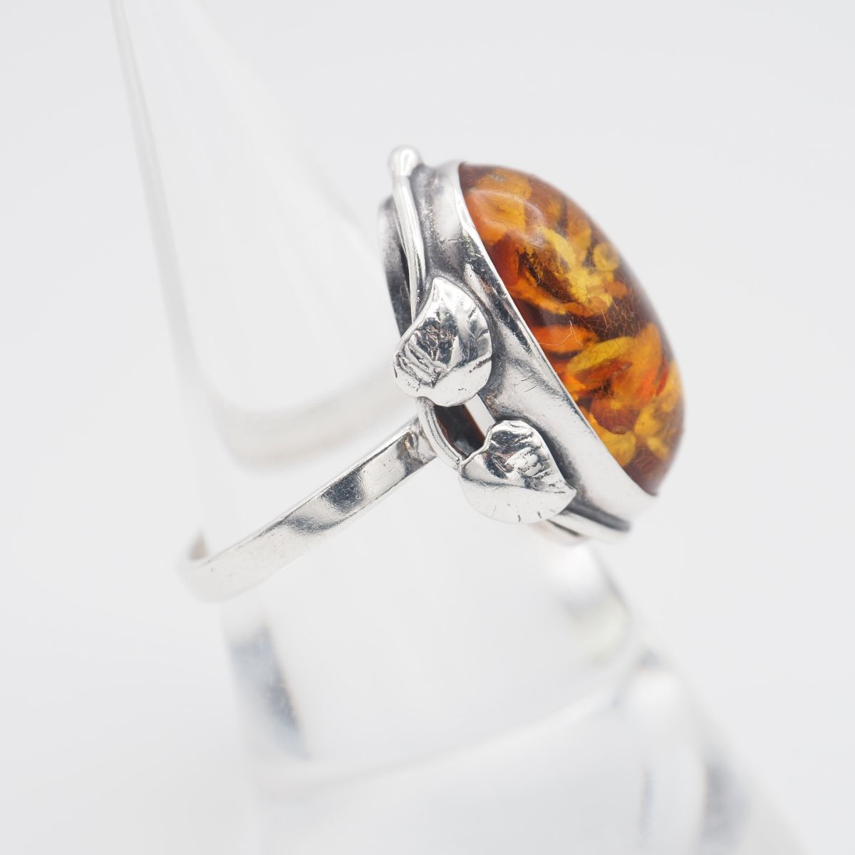 Q134 琥珀 コハク アンバー 925刻印 リング デザイン シルバー 指輪