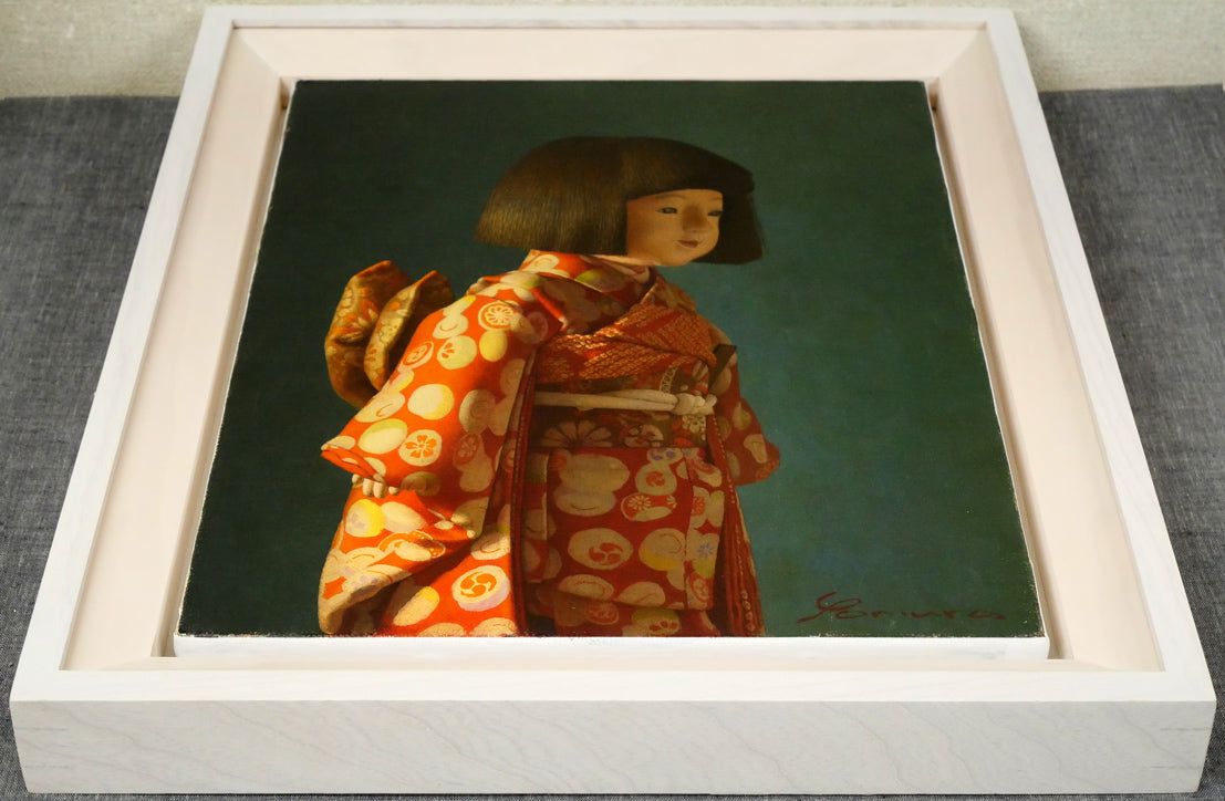 余村 展「人形（市松人形）（白額）」油絵・F6号 リアリズム 百貨店