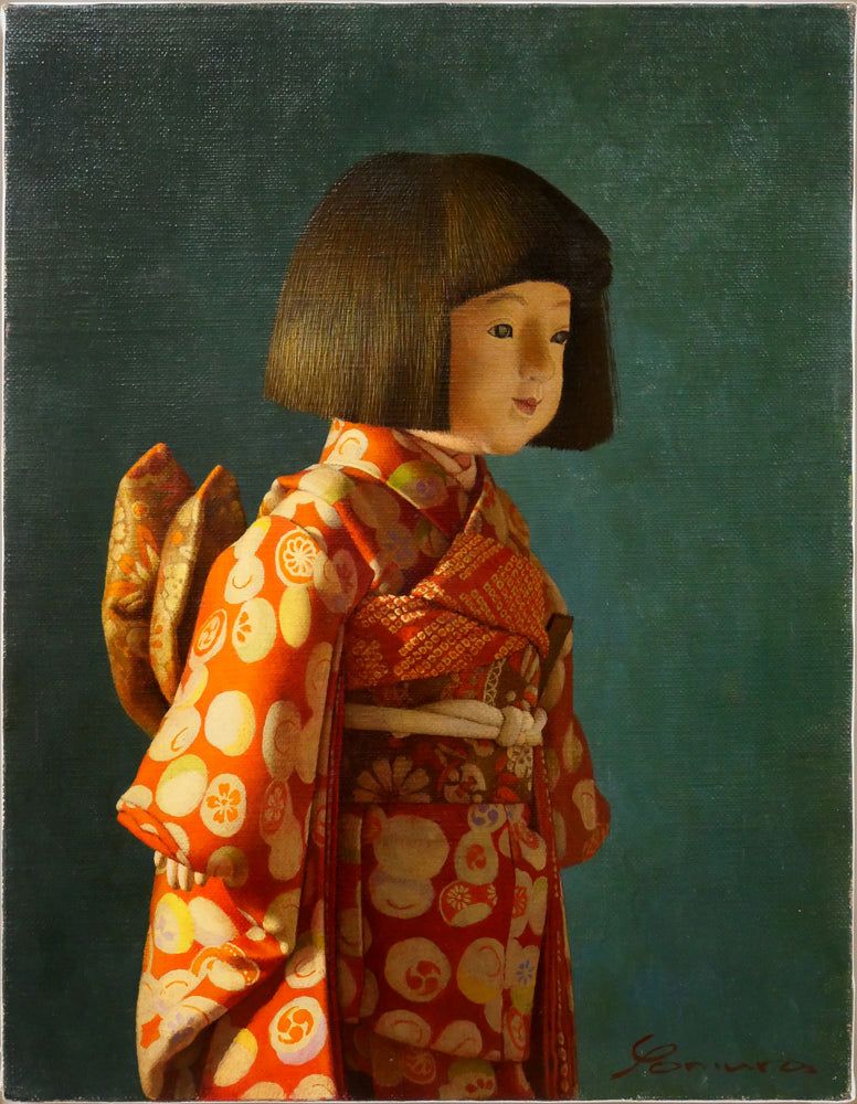 余村 展「人形（市松人形）（白額）」油絵・F6号 リアリズム 百貨店