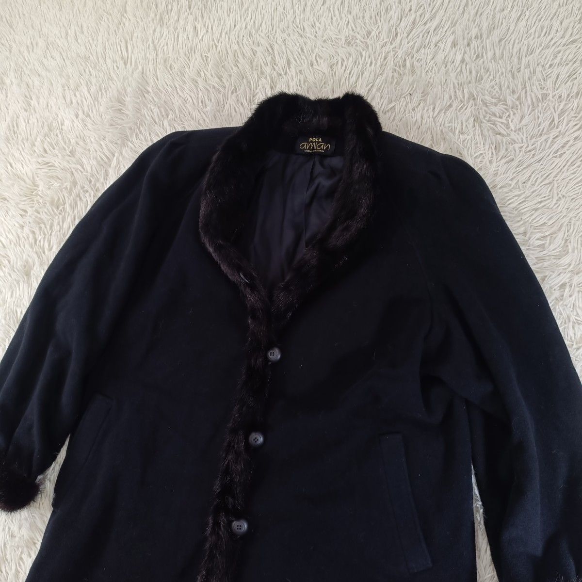 ポーラアミアン カシミヤ ミンク襟ファーコート カシミヤ 高級アウター