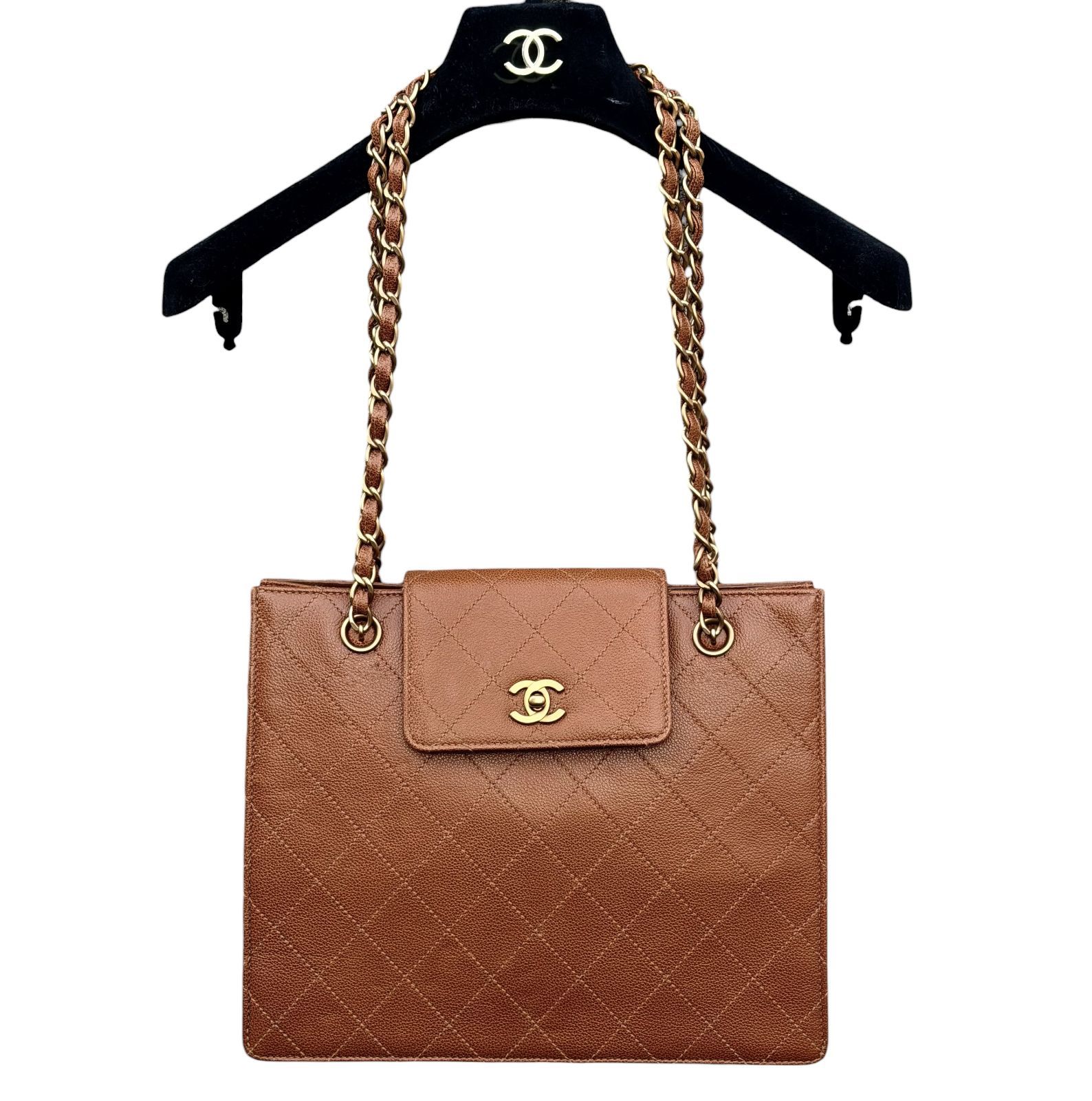 CHANELチェーンショルダー トートバッグ ブラウン　ヴィンテージ　シャネル 希少超美品◇シャネルCHANELマトラッセヴィンテージVintageキャビア