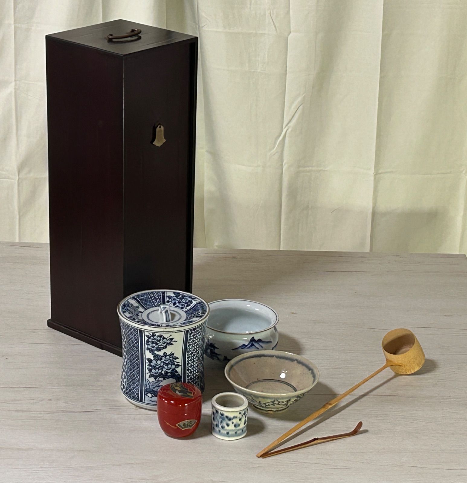 茶道具セット 茶碗 柄杓 棗/なつめ 蓋置 水指 建水 茶杓 7点セット