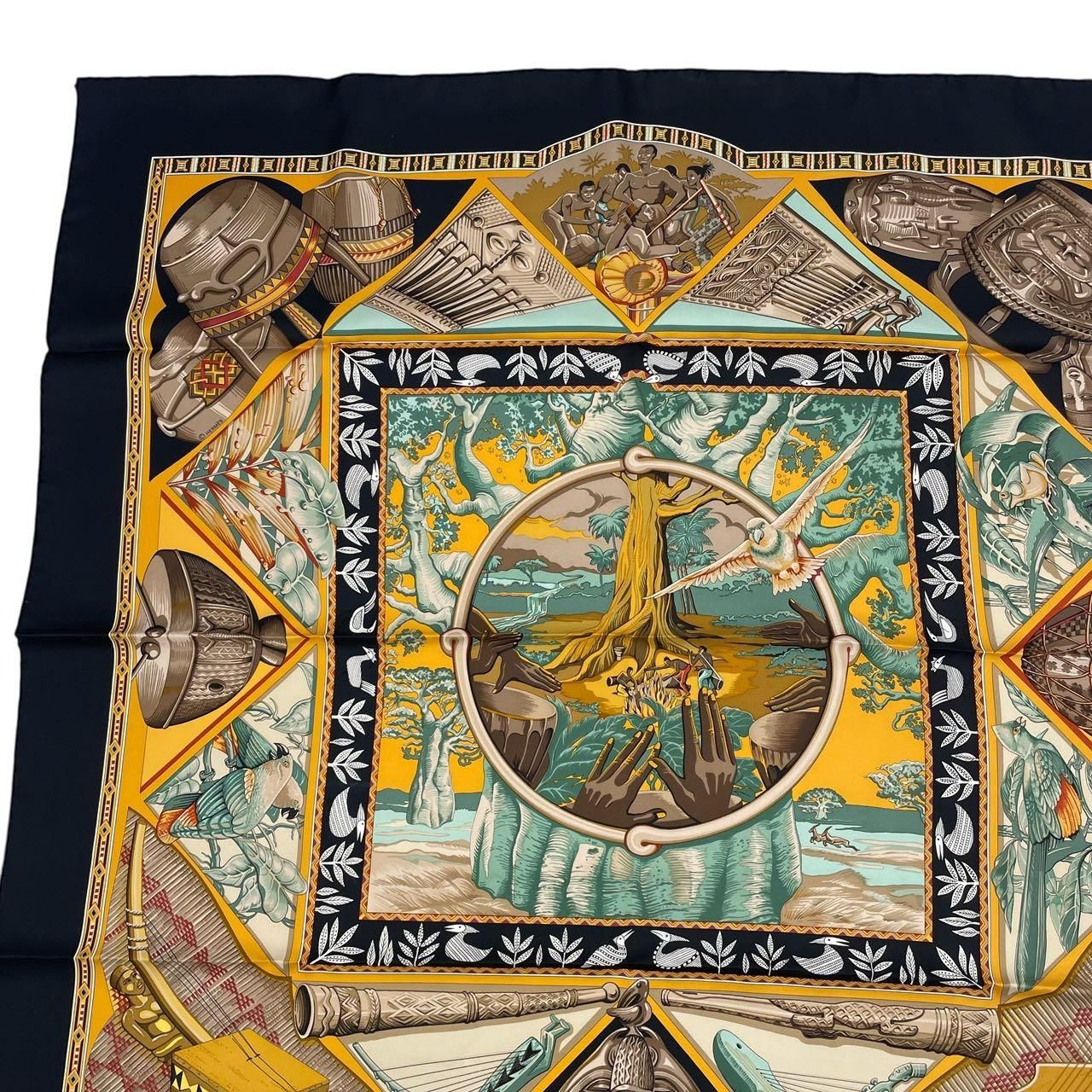 極美品 HERMES エルメス スカーフ カレ90 Au Son du Tam Tam タムタム