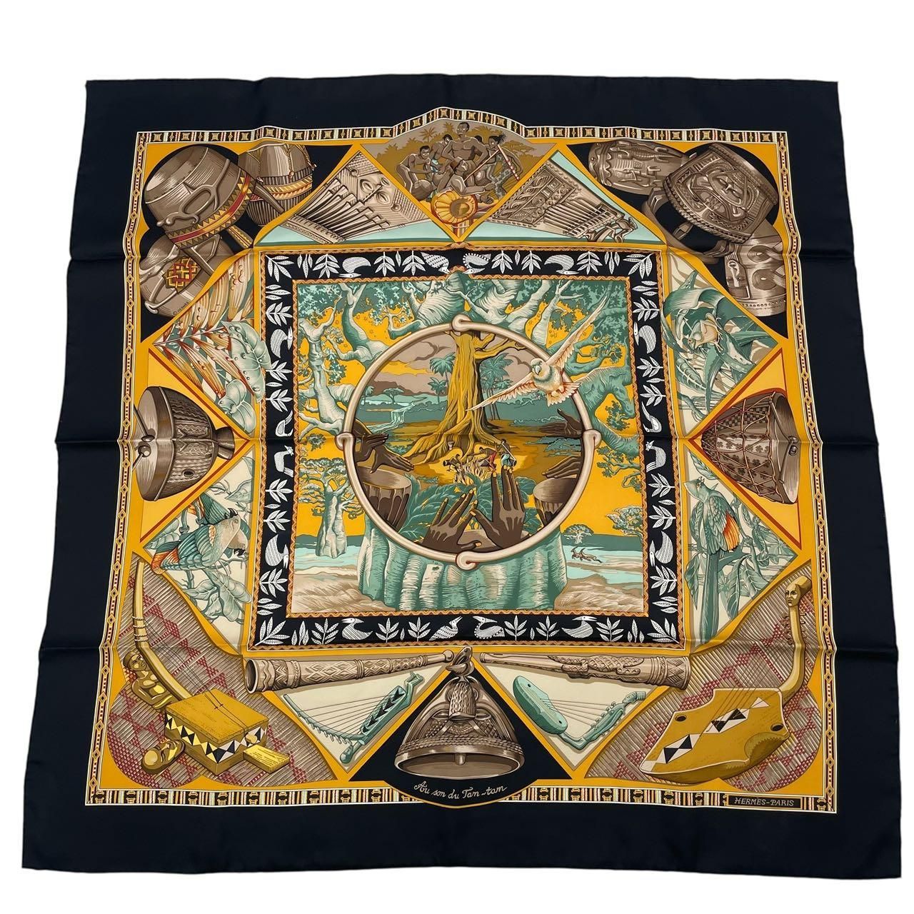 極美品 HERMES エルメス スカーフ カレ90 Au Son du Tam Tam タムタム