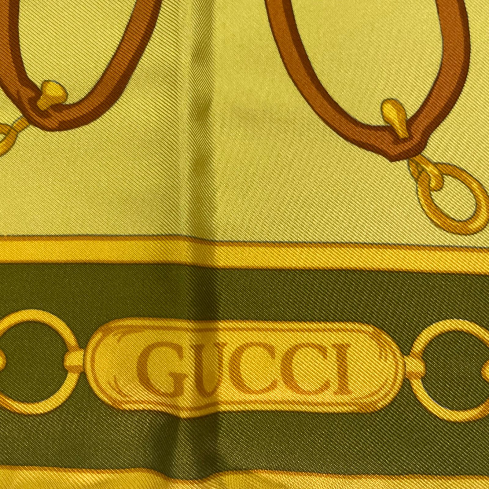 極美品 GUCCI グッチ スカーフ シルク ホースビット柄 イエロー x