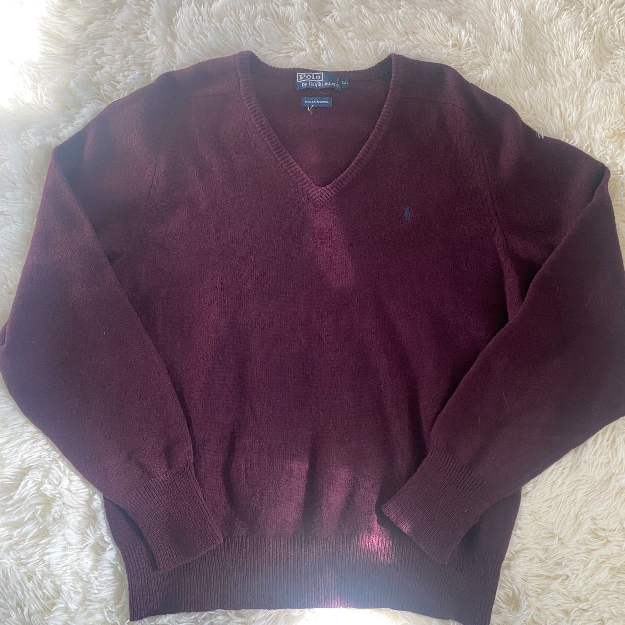 POLO Ralph Lauren ニット メンズLL ボルドー ラムウール100% Vネック 