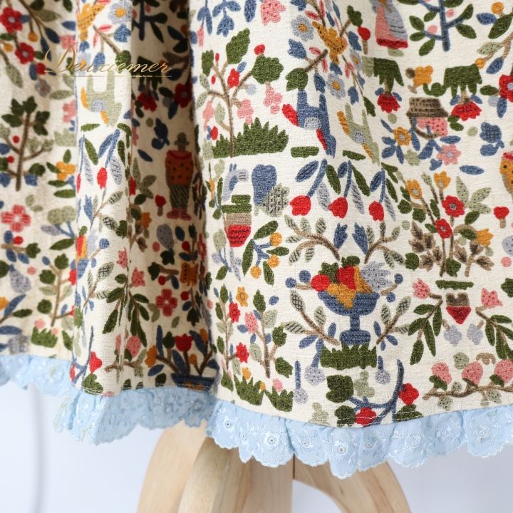 フォークダンス 衣装 ベスト スカート セット クリーム系 花柄 総柄 鳥