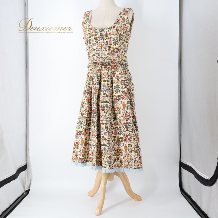 フォークダンス 衣装 ベスト スカート セット クリーム系 花柄 総柄 鳥