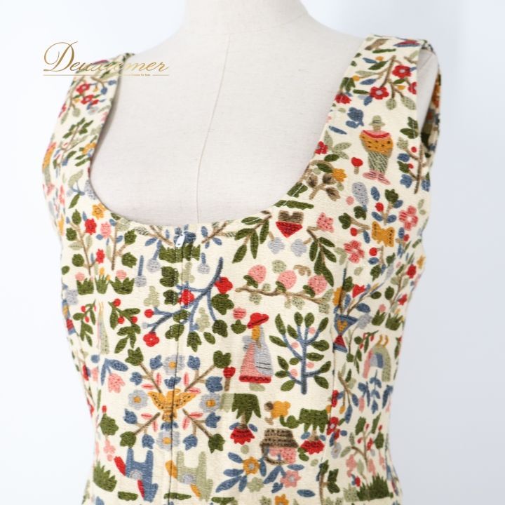 フォークダンス 衣装 ベスト スカート セット クリーム系 花柄 総柄 鳥