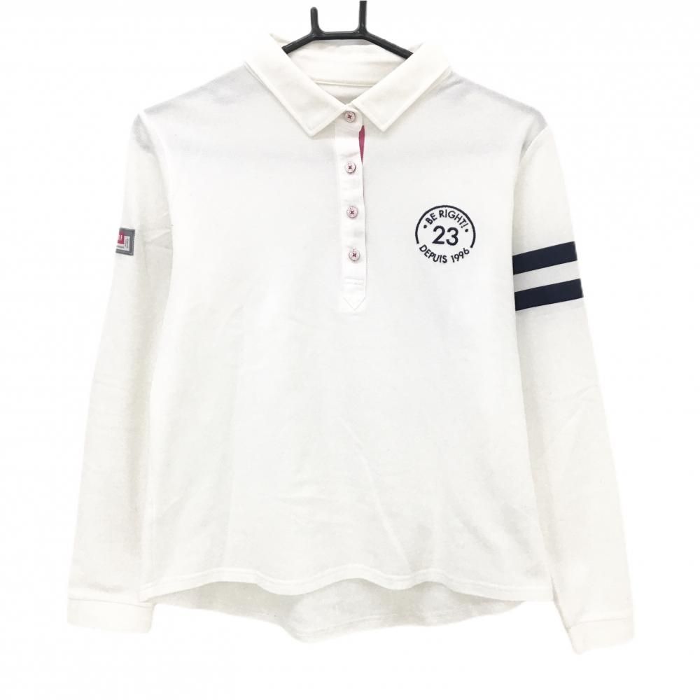 【未着用】23区 GOLF レディース 長袖ポロシャツ サイズIII タグ付き 23区ゴルフ 長袖ポロシャツ 白×ネイビー 袖ライン ロゴ刺しゅう