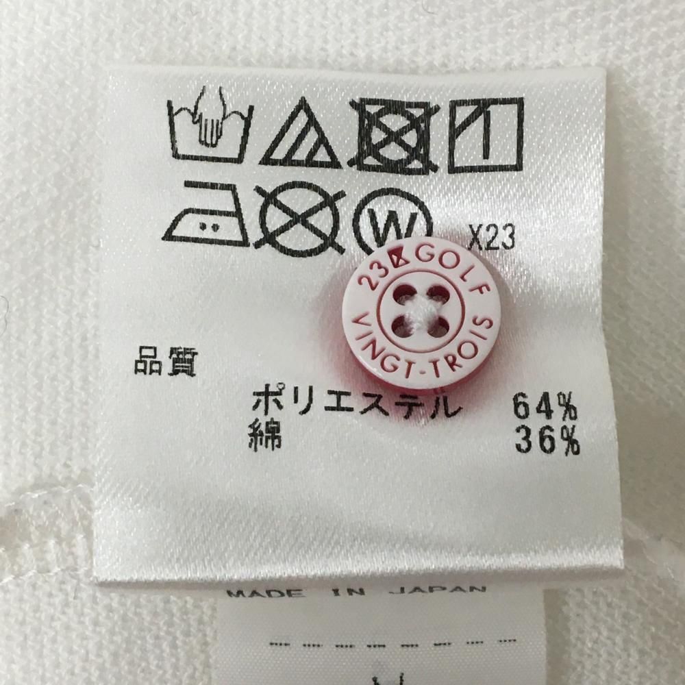 23区ゴルフ 長袖ポロシャツ 白×ネイビー 袖ライン ロゴ刺しゅう