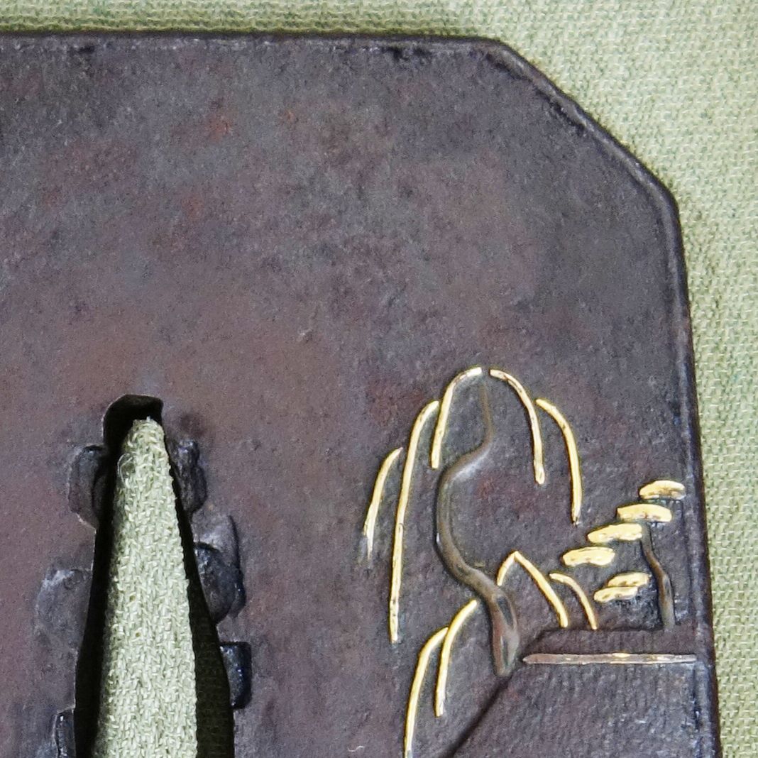 骨董逸品【太公望風景図鍔 鉄地 象嵌】 日本刀 刀装具 鍔 鐔 武具 江戸