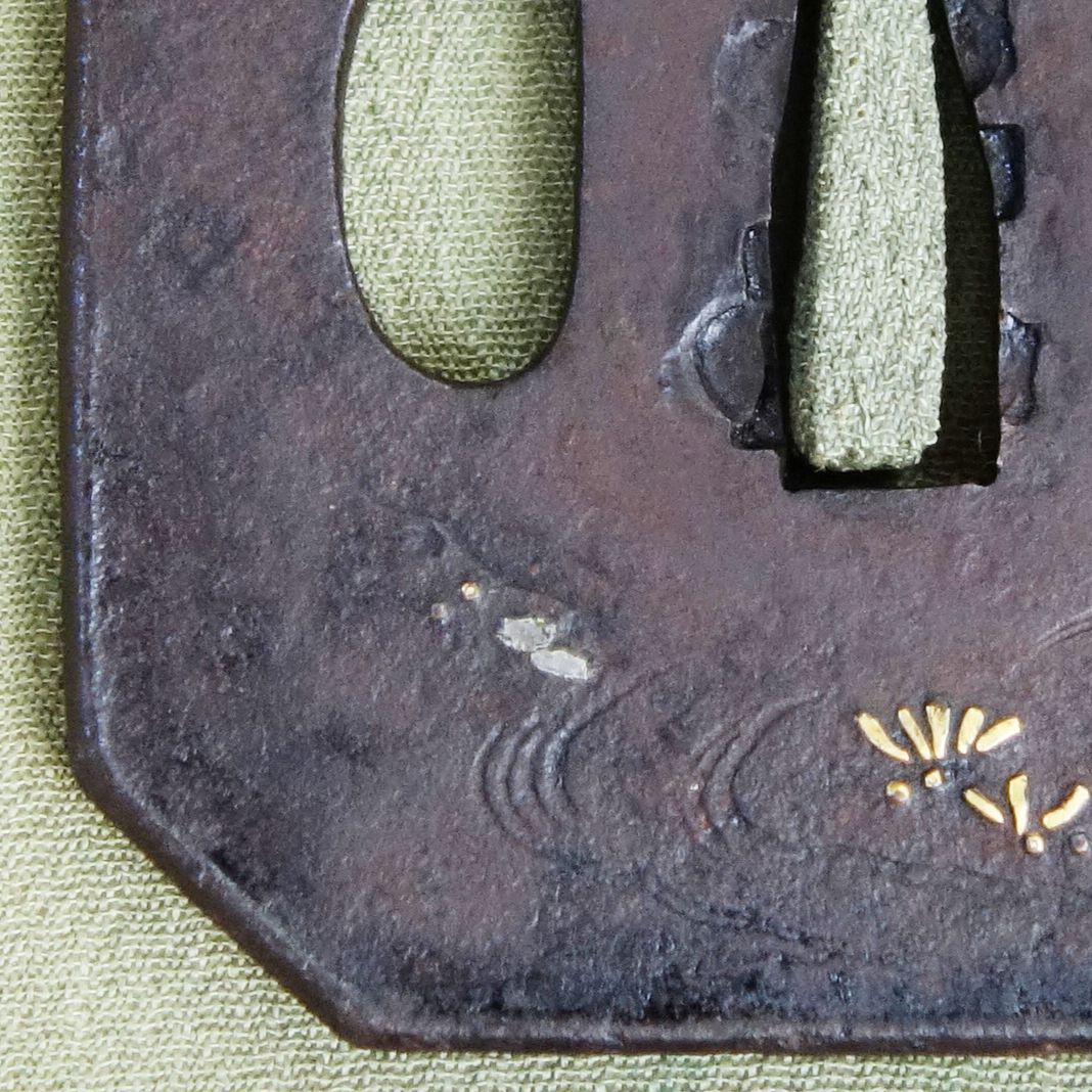 骨董逸品【太公望風景図鍔 鉄地 象嵌】 日本刀 刀装具 鍔 鐔 武具 江戸