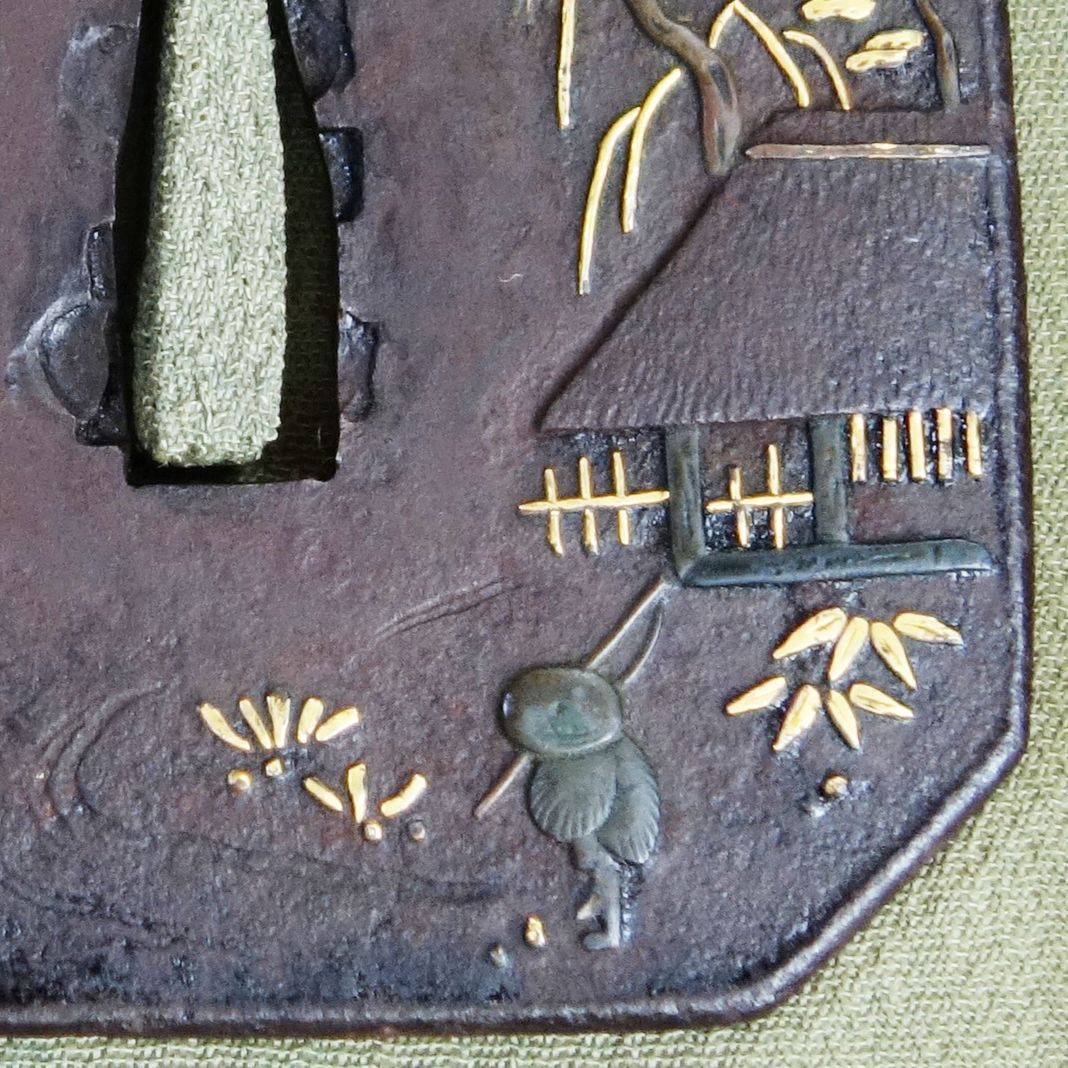 骨董逸品【太公望風景図鍔 鉄地 象嵌】 日本刀 刀装具 鍔 鐔 武具 江戸