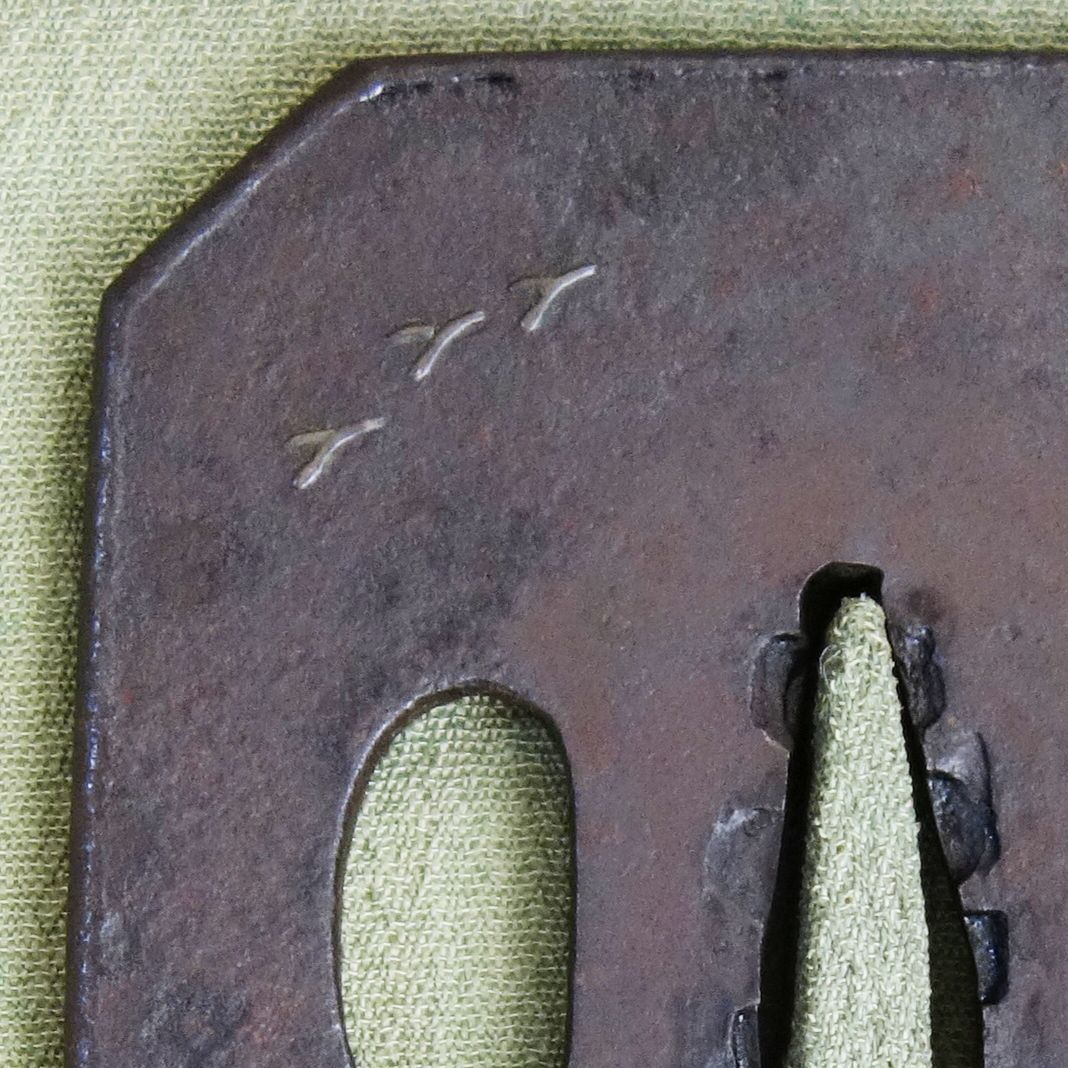 骨董逸品【太公望風景図鍔 鉄地 象嵌】 日本刀 刀装具 鍔 鐔 武具 江戸