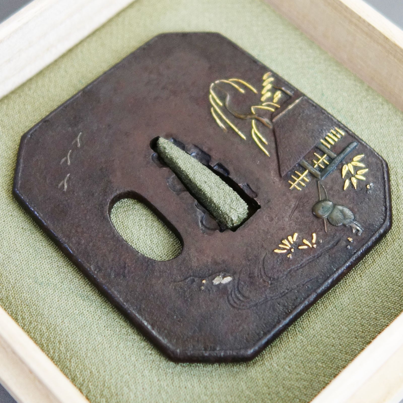 骨董逸品【太公望風景図鍔 鉄地 象嵌】 日本刀 刀装具 鍔 鐔 武具 江戸