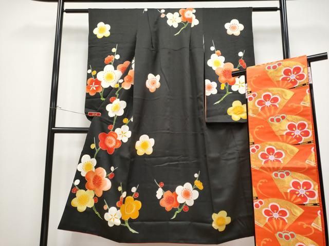 平和屋着物[]極上 七五三 女の子 7歳 祝着・袋帯セット 駒刺繍 枝梅文