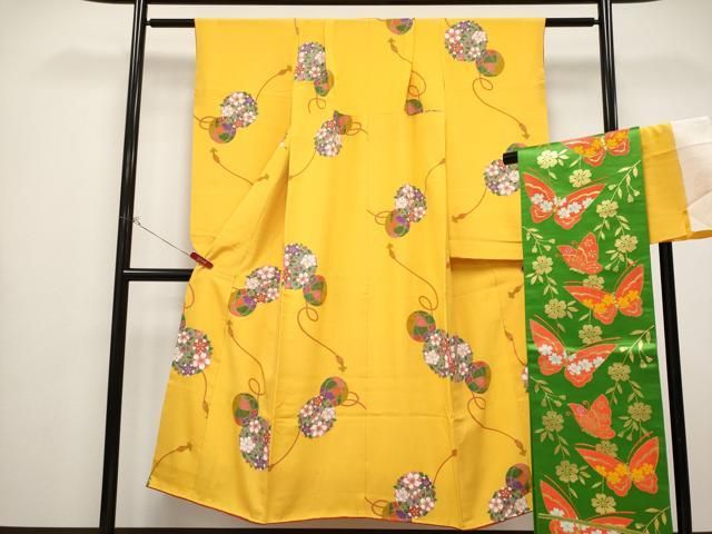 平和屋着物[]極上 七五三 女の子 7歳 祝着・袋帯セット 鞠花文 金彩