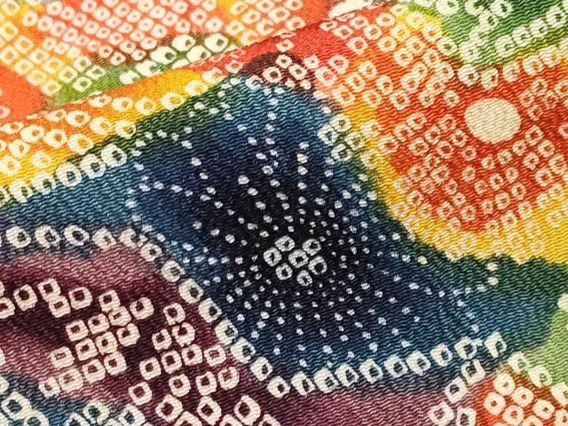 平和屋着物[]極上 七五三 女の子 7歳 祝着 型染め 鹿の子扇面花文 緋色