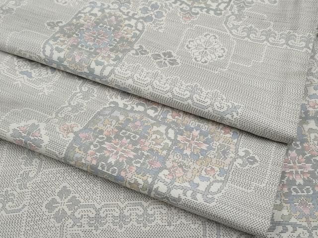平和屋着物▽本場大島紬 単衣 白大島 9マルキ 麻の葉文様 正絹 逸品