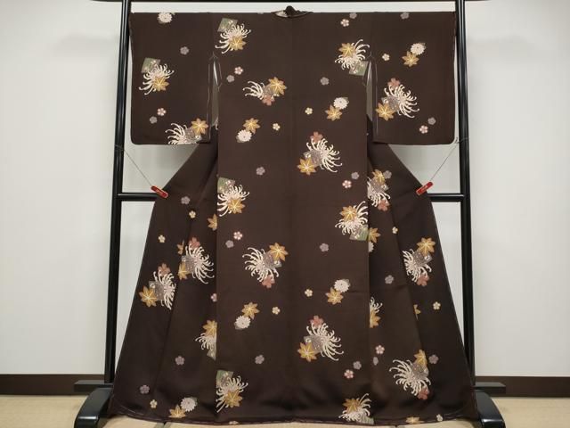 平和屋着物○極上 小紋 乱菊 源氏香 鬼しぼ縮緬 大丸扱い 鉄黒色地