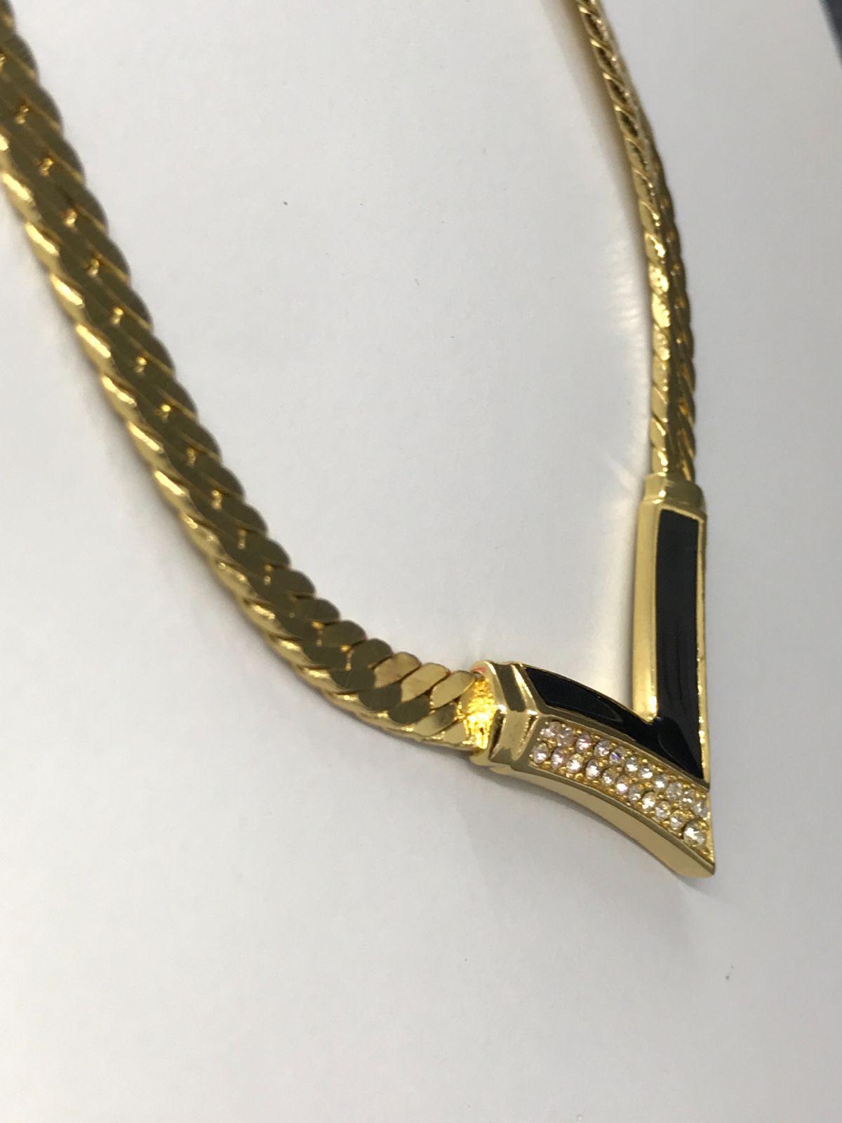 希少・美品　Christian Dior　ディオール　ネックレス　ラインストーン　ゴールド×ブラック系　5207