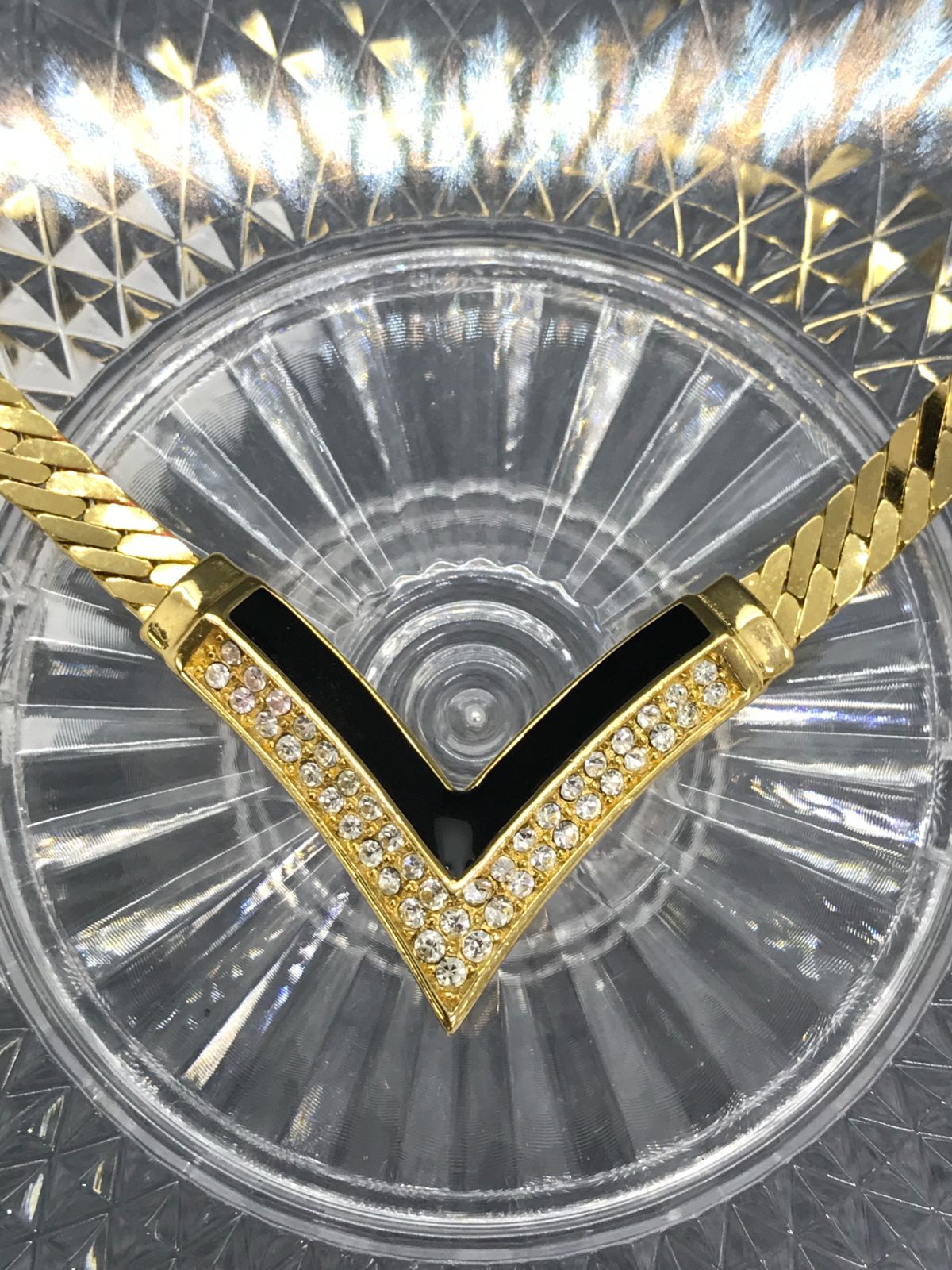 希少・美品　Christian Dior　ディオール　ネックレス　ラインストーン　ゴールド×ブラック系　5207