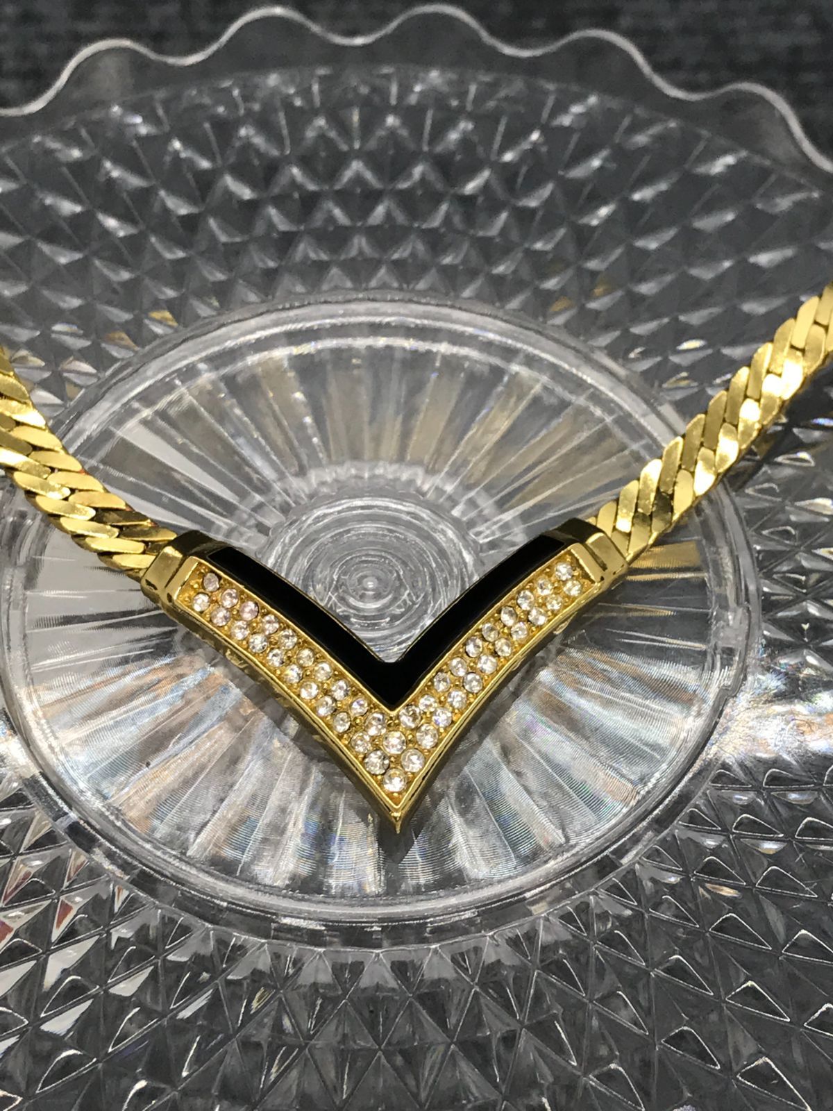 希少・美品　Christian Dior　ディオール　ネックレス　ラインストーン　ゴールド×ブラック系　5207