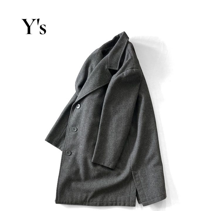 70s～80s Y's ワイズ 初期タグ ウールチェスターコート 3B グレー