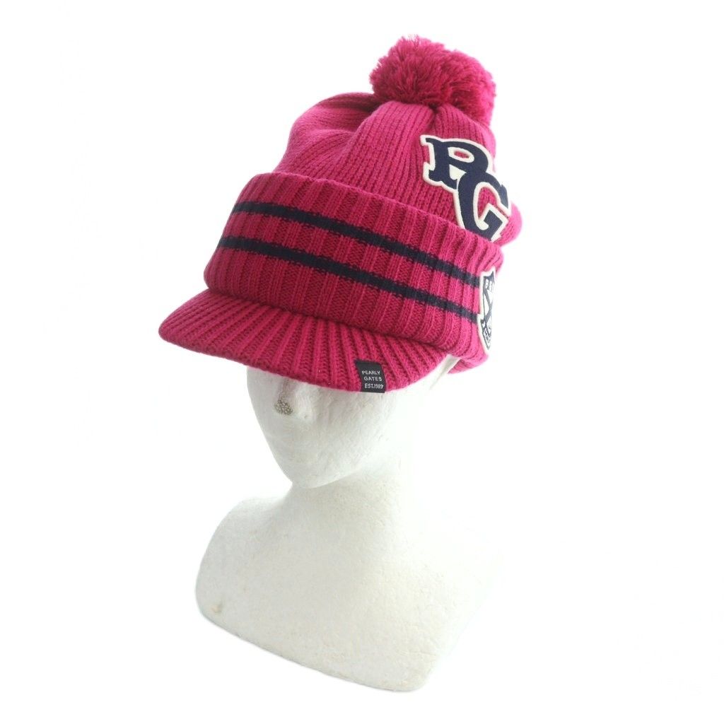 パーリーゲイツ PEARLY GATES ニットキャップ 帽子 ロゴ ピンク □GY99