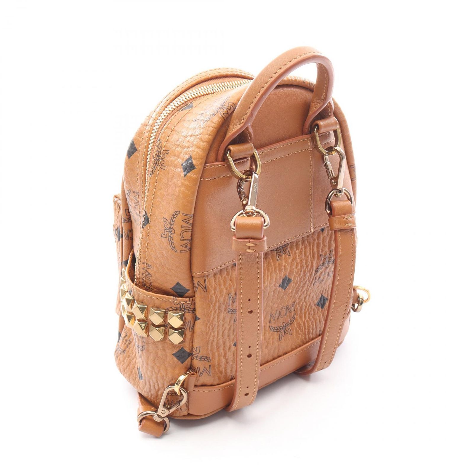 MCM キャメル リュック スタッズ付き MCM リュック キャメル ロゴ総柄 