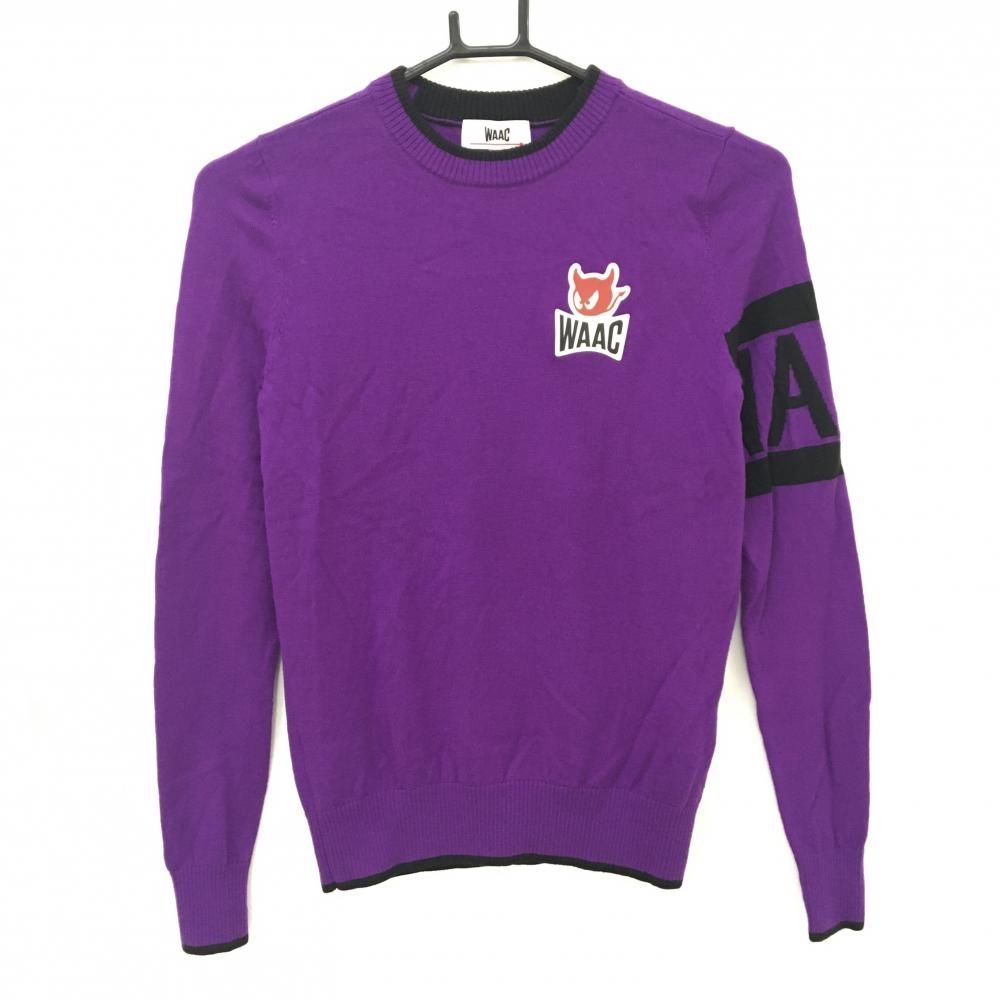 美品】ワック セーター パープル×黒 ロゴワッペン 羊毛100％ ニット