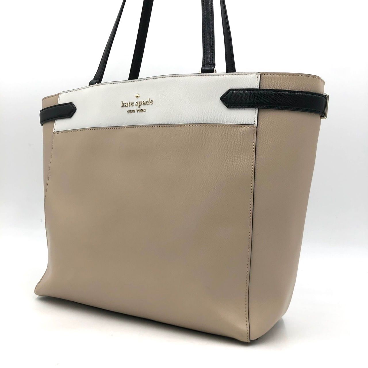 kate spade ケイトスペード トートバッグ レザー ベージュ 白 黒 A4 