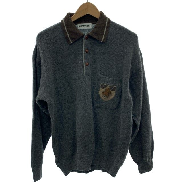 ICEBERG セーター 長袖 ポロニット ハーフボタン 胸ポケット ワン