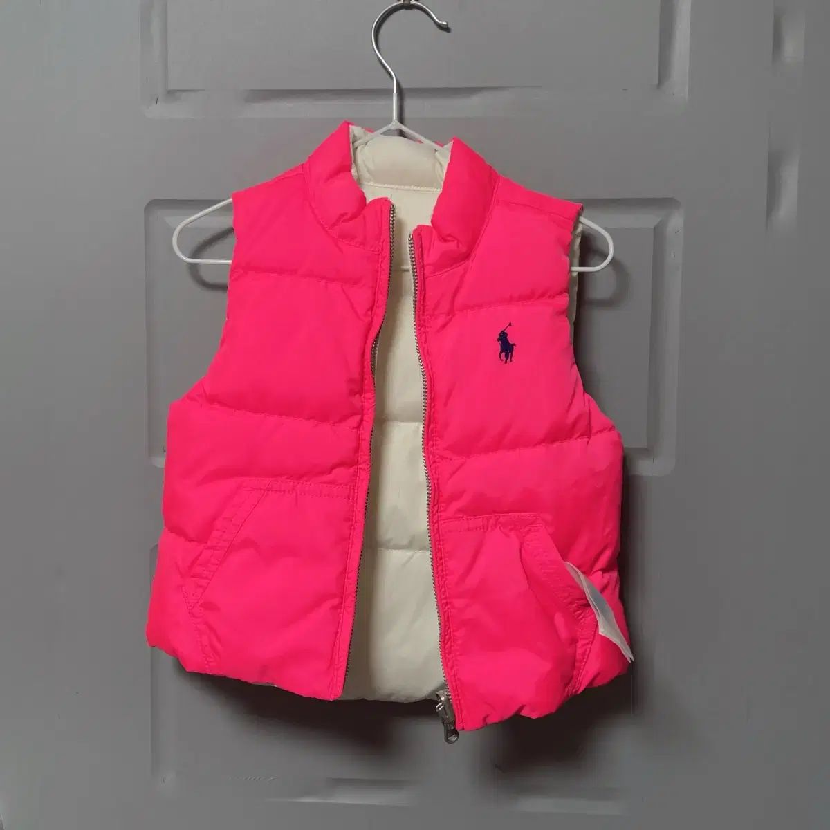 ポロ ラルフローレン キッズ ピンク+白 リバーシブル ダウン ベスト