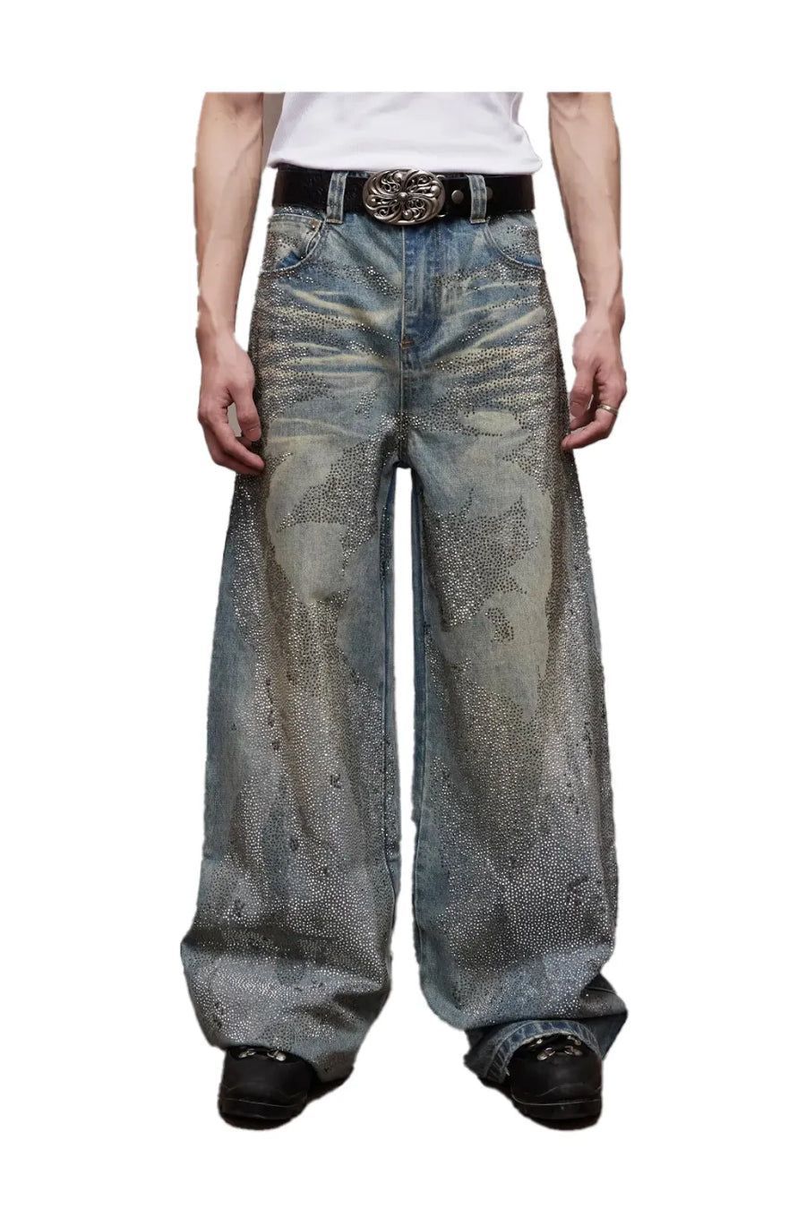DND4DES Diamond Jeans Wide-Leg - XS Dirty-Washed ロングパンツ 