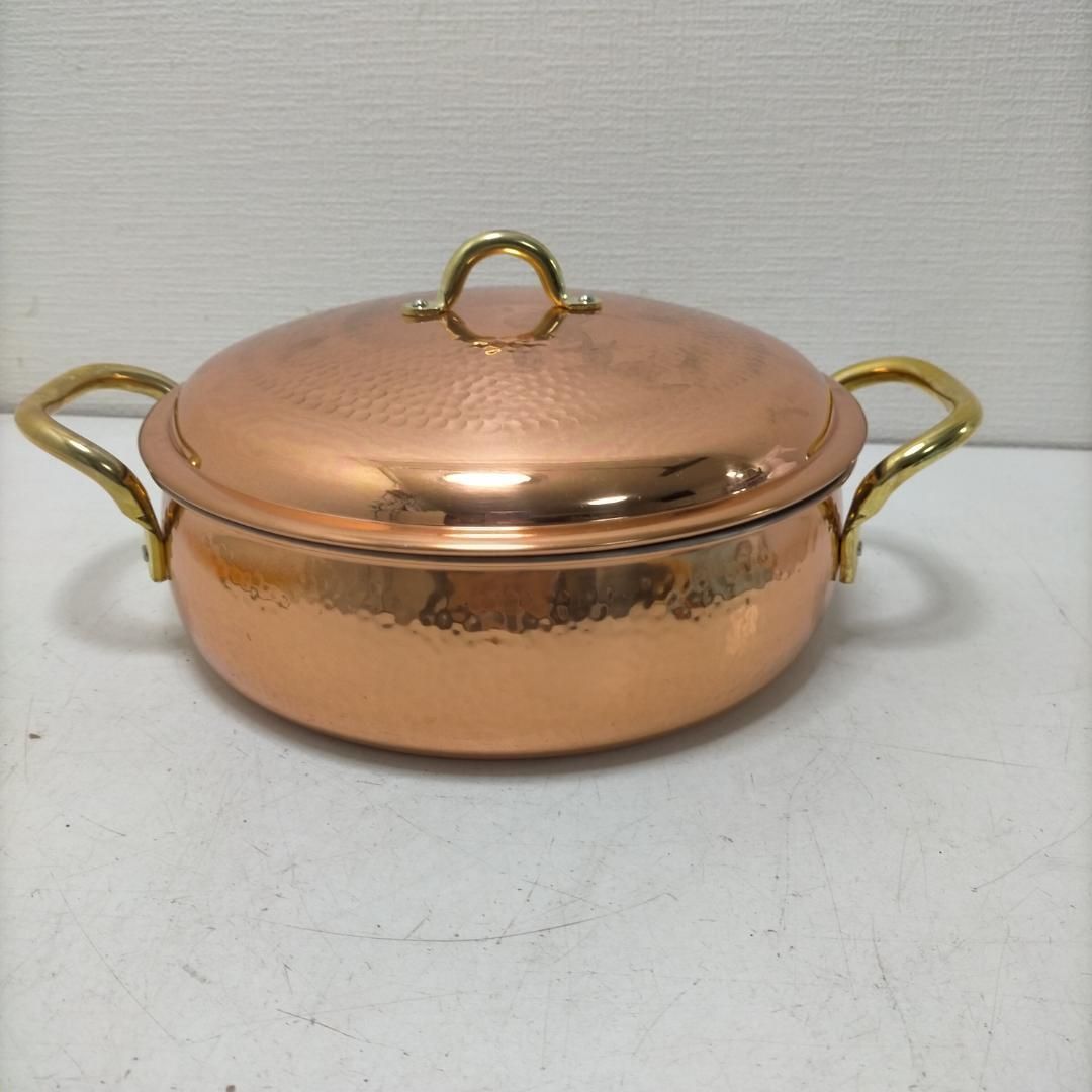銅製 両手鍋 フタ付き 槌目仕上げ 調理鍋 日本製 両手なべ 銅鍋 直火