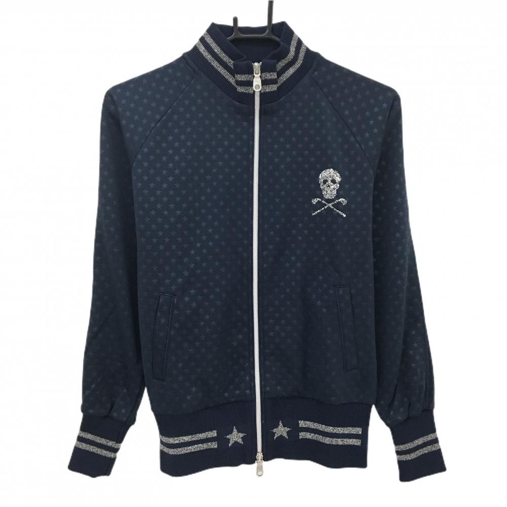 超美品】マークアンドロナ ジャケットブルゾン ネイビー 星総柄 スカル