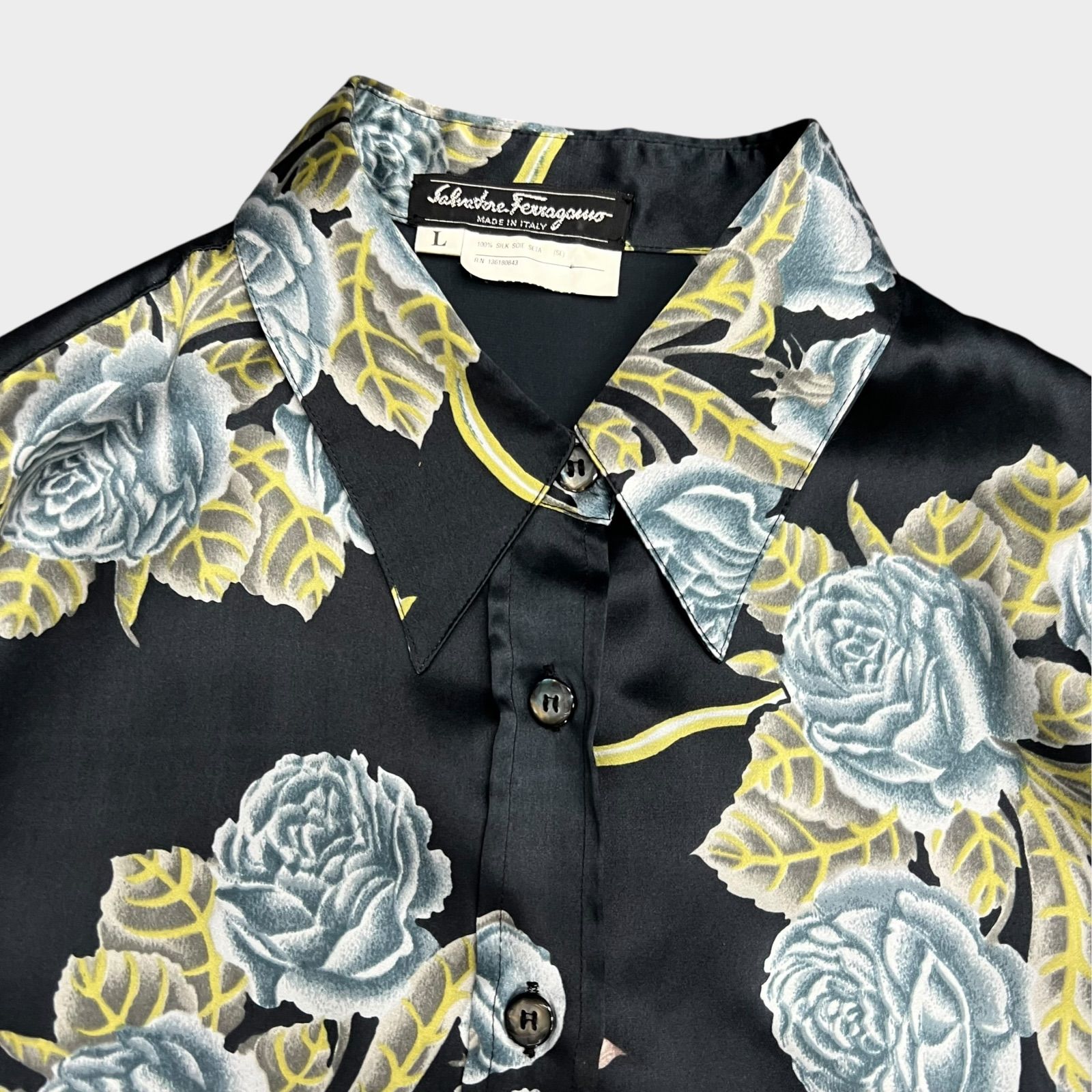 サルヴァトーレフェラガモ シルク100% 長袖ブラウス シルクシャツ