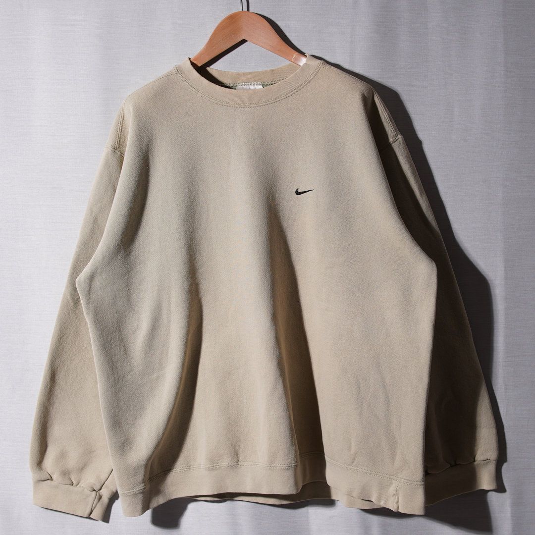 90s USA製 ナイキ NIKE スウェット L ベージュ 大きめ ソロスウッシュ 