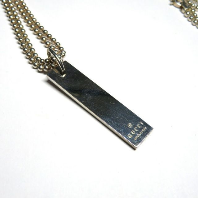 中古 グッチ ダブルボールチェーンネックレス プレート シルバー925
