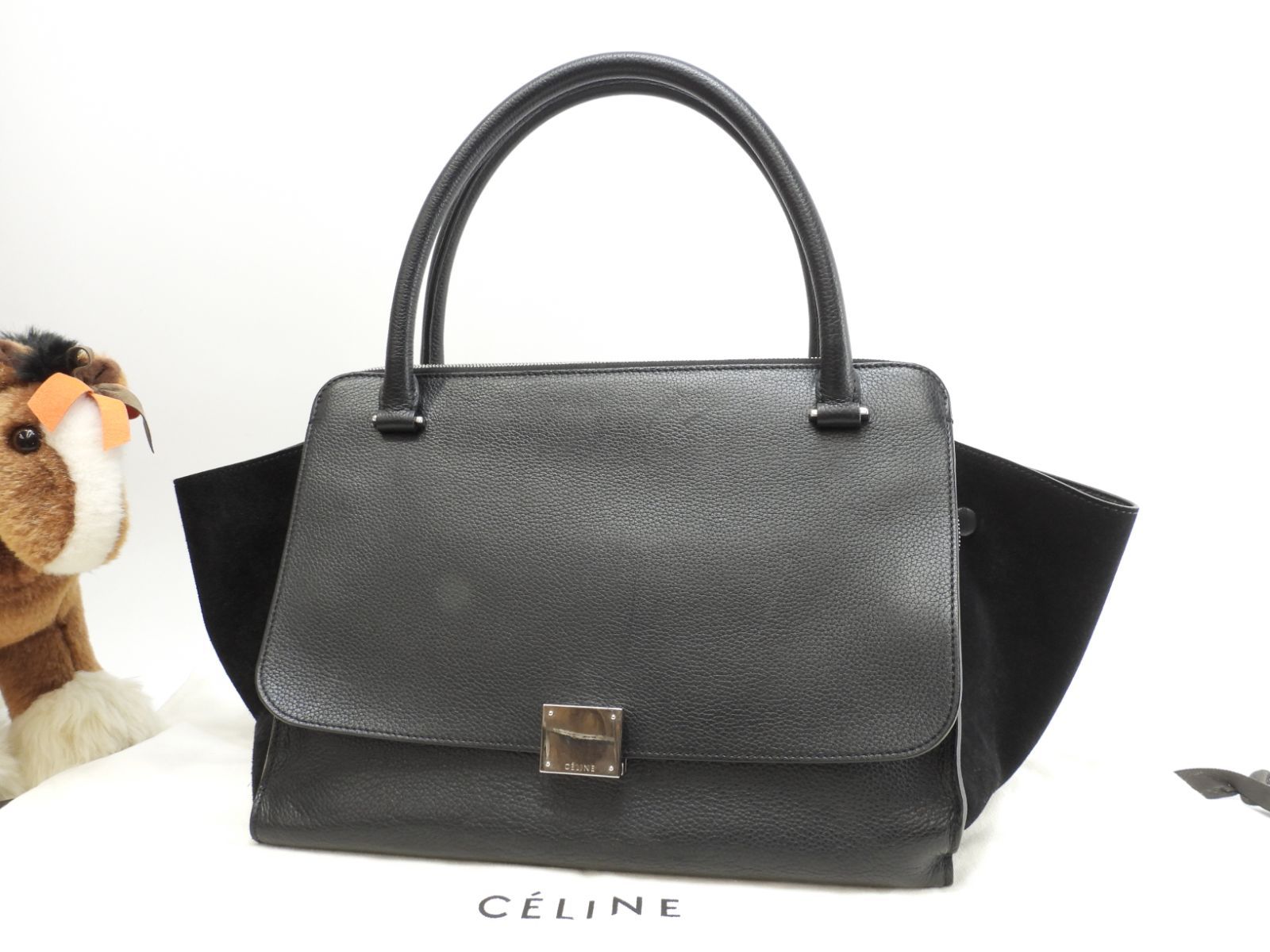 セリーヌ トラペーズトートバッグ レザー黒 シルバー金具 ハンドバッグ