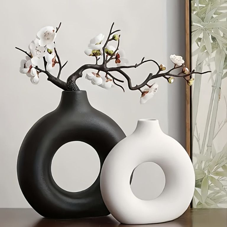 セラミック風で軽量】ボヘミアンスタイル 幾何学模様 中空ラウンド花瓶