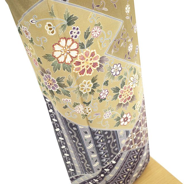 新古品】 訪問着 着物 未使用 フォーマル 正絹 袷 手描き友禅 金駒刺繍