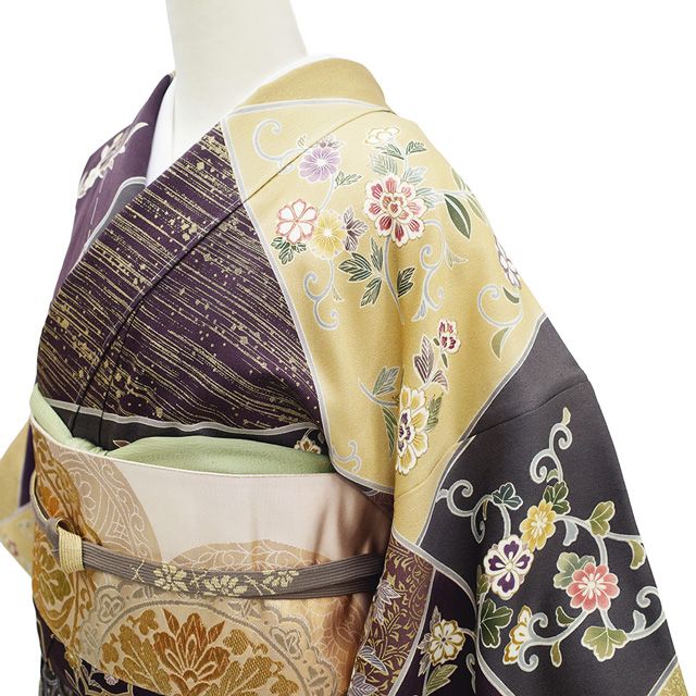 訪問着 着物 手描き友禅 金彩加工 金駒刺繍 裄66.5 Ｍ 中古 sn1890 新古品】 訪問着 着物 未使用 フォーマル 正絹 袷 手描き友禅 金駒刺繍