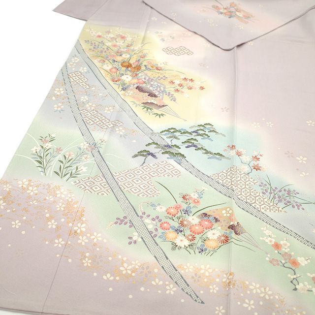 新古品】 訪問着 着物 未使用 フォーマル 正絹 袷 手描き友禅 金駒刺繍