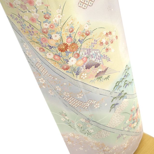 新古品】 訪問着 着物 未使用 フォーマル 正絹 袷 手描き友禅 金駒刺繍