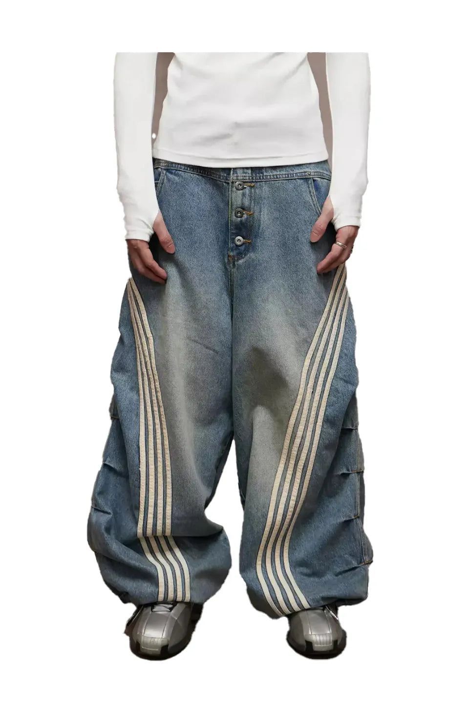 DND4DES｜PLEATED WHITE STRIPED TROUSERS DND4DES Striped - Stripe 