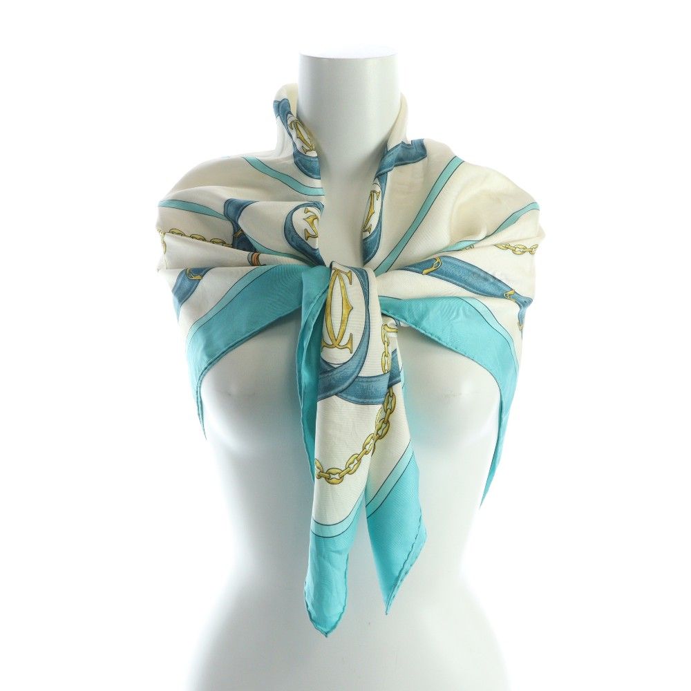 カルティエ Cartier 大判スカーフ ストール 絹 シルク ロゴ チェーン